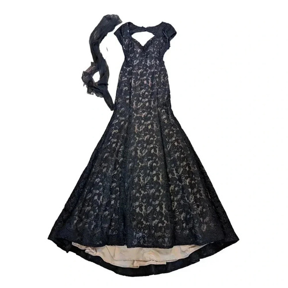 Royal Queen Collection Black Lace Overlay Trumpet Ball Gown 8 - Picture 2 of 9